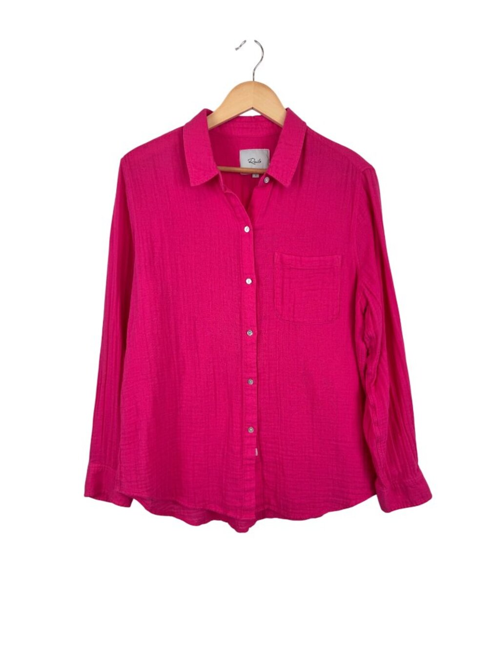 Rails Ellis Hibiscus Pink Button-Up Shirt Large 100% Organic Cotton Long Sleeve